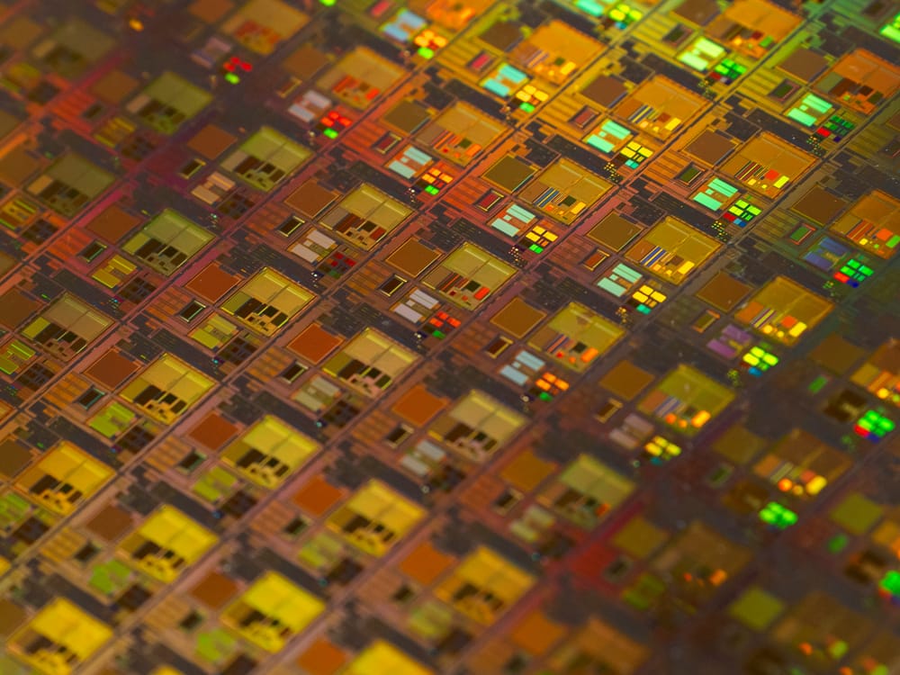 Rows of semiconductor chips.