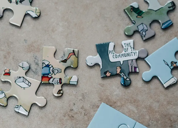 Jigsaw puzzle pieces representing coordination, alignment, and complexity in organisational decision-making